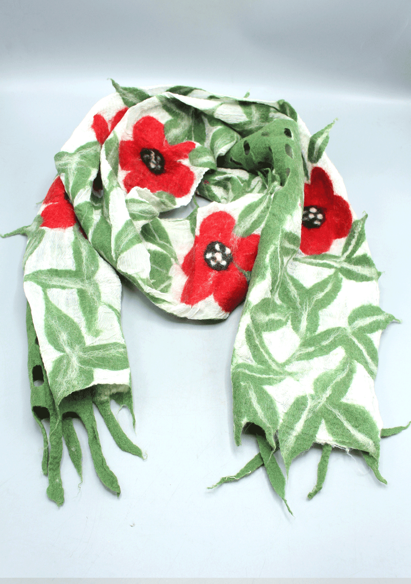 Felt Green and White Floral Wrap