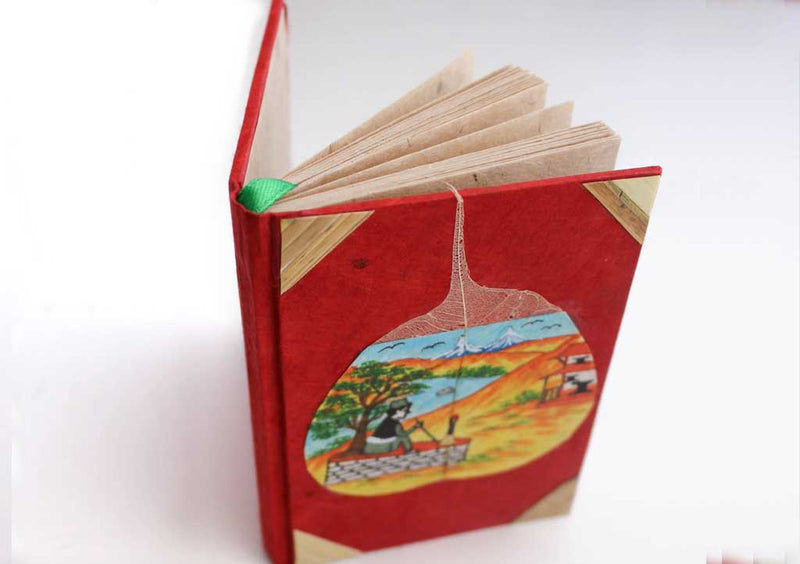 Man Taking Rest Painted Bodhi Leaf Lokta Paper Journal - nepacrafts