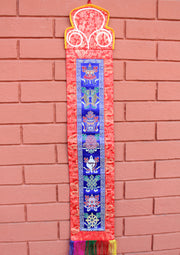 Tibetan Eight Auspicious Symbol Brocade Wall Hanging Banner - nepacrafts