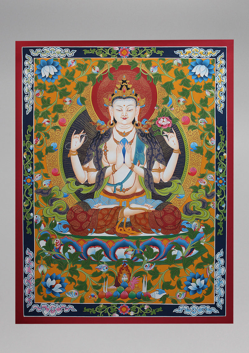 Traditional Chenrezig Thangka Painting