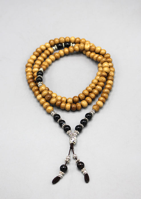 Yak Bone Mala With Onyx Beads and Buddha Head
