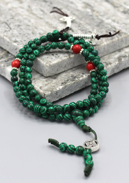 Green Malachite 108 Beads Prayer Mala with Counter - nepacrafts