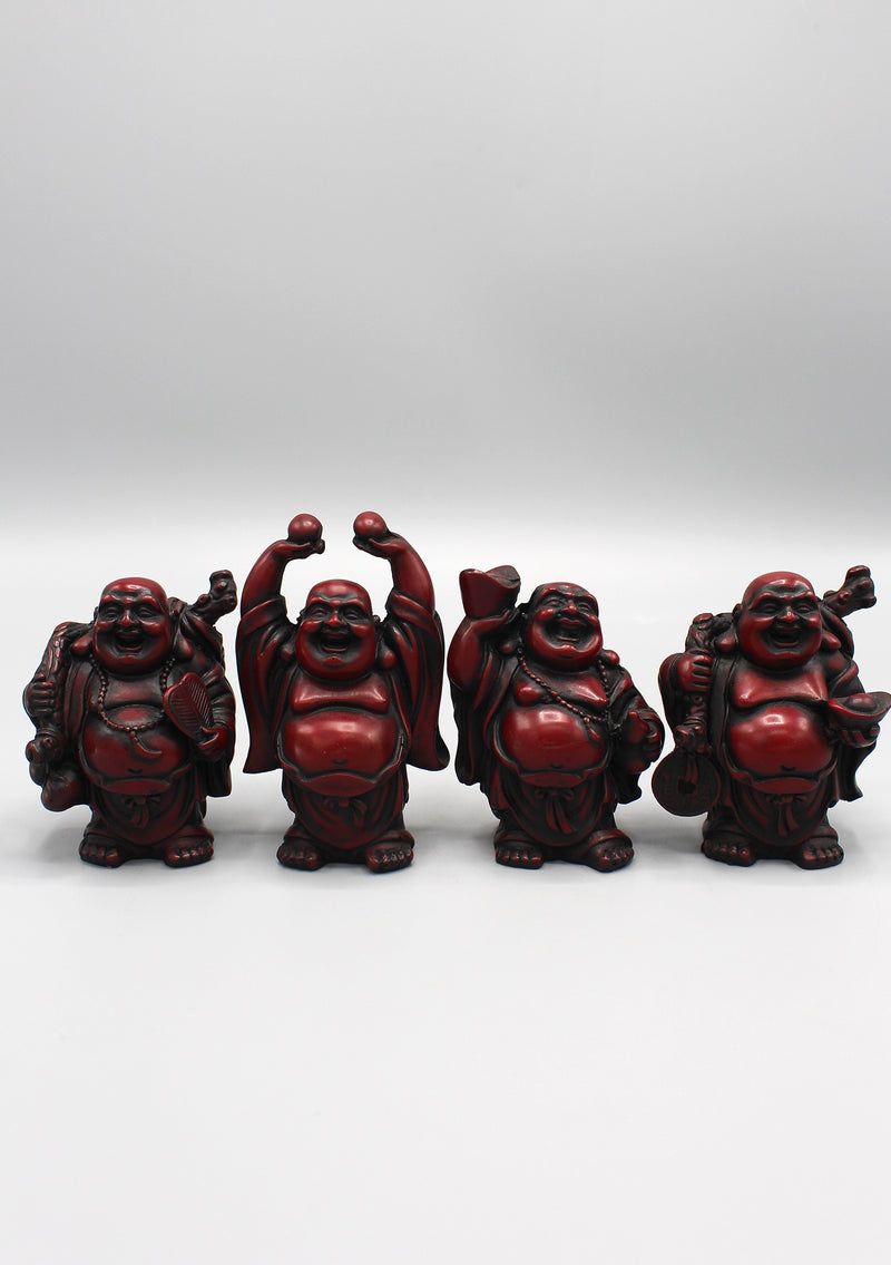 Set of 4 Maroon Laughing Buddha Statue - nepacrafts