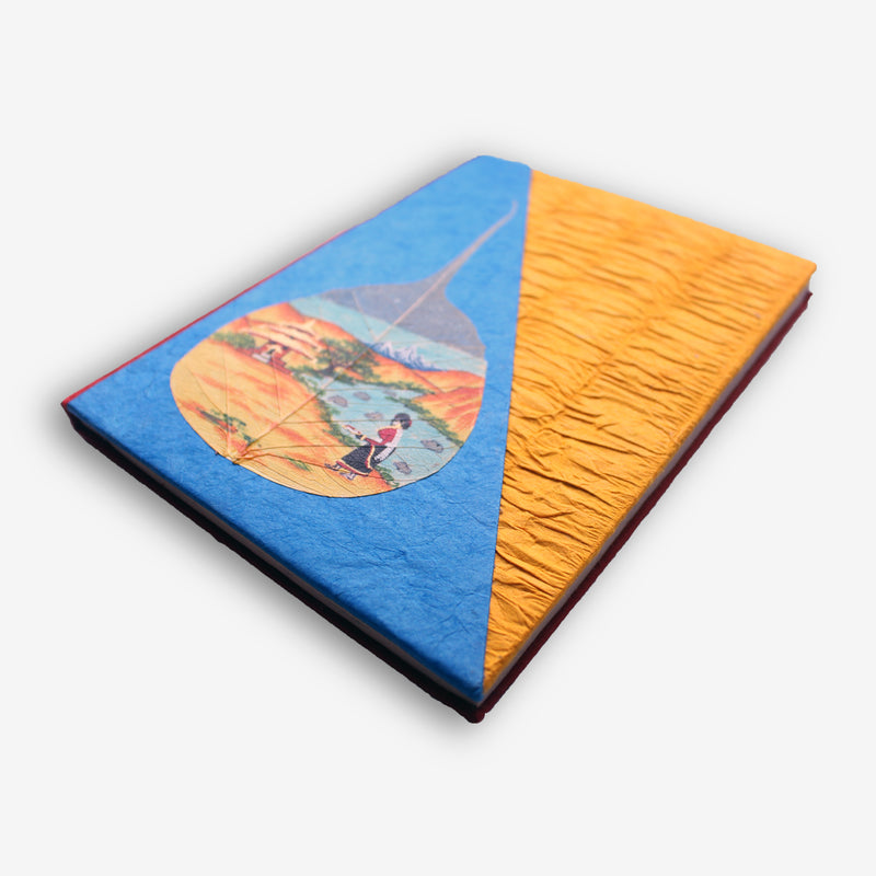 A Devotee Woman, Handpainted Bodhi Leaf Lokta Paper Journal - nepacrafts