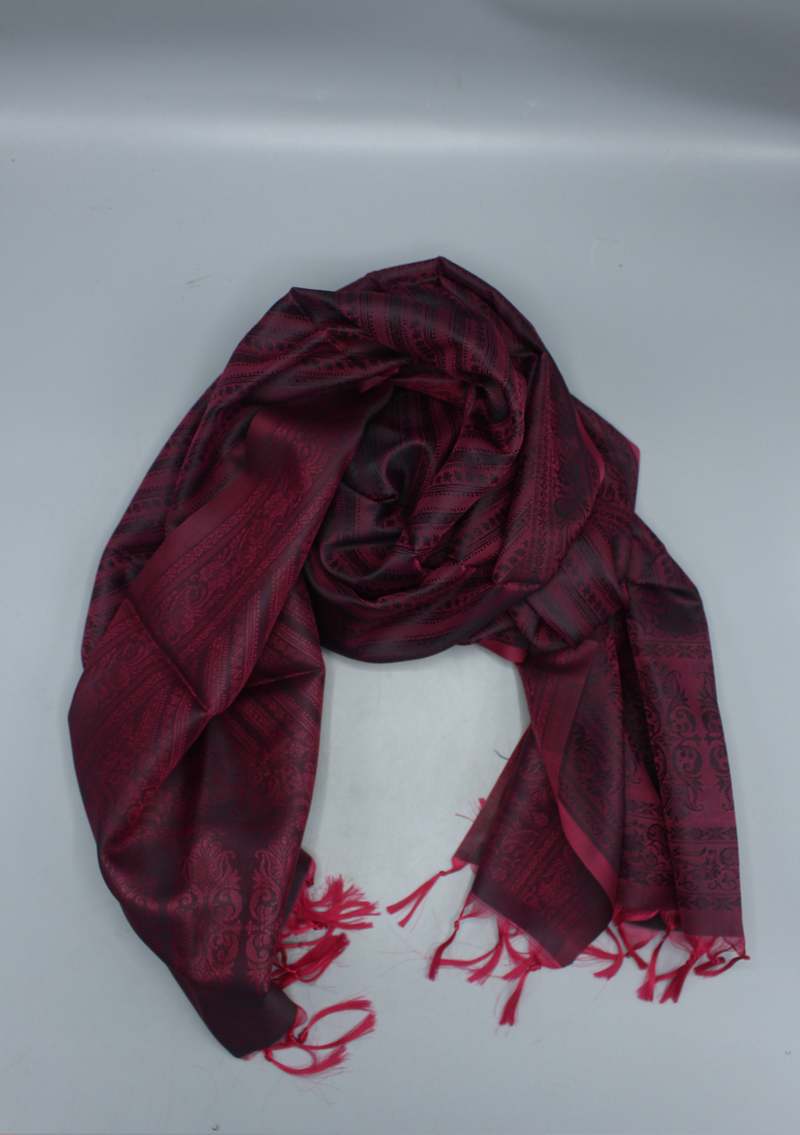 Mono Colored Silk Mixed Polyester Shawl with Furka