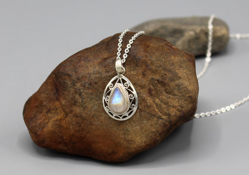 Sterling Silver Teardrop Moonstone Pendant - nepacrafts