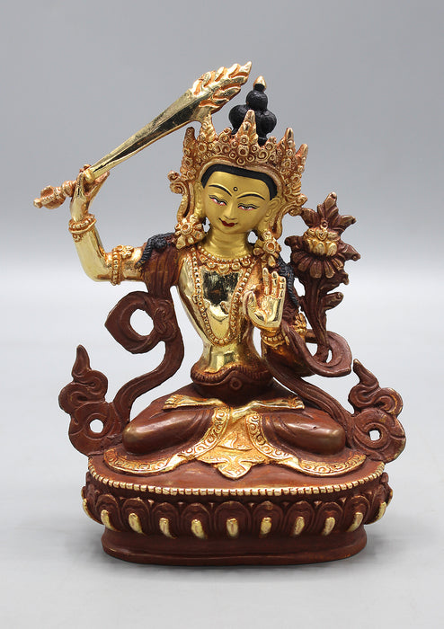 Partly Gold Painted Copper Manjushree Statue