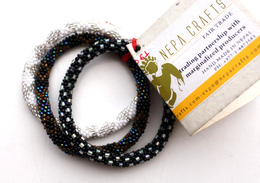 Black and White Multicolor Beads Nepalese Set of Three Roll on Bracelet - nepacrafts