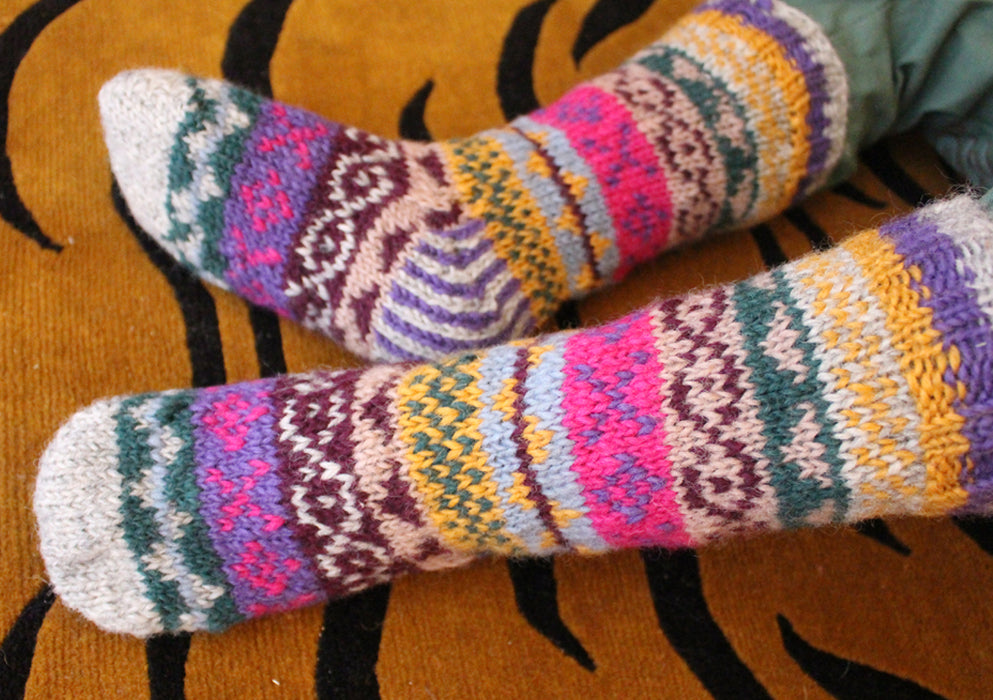 Pink Multicolor Pure Woolen Unisex Children Knee High Socks