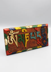Tibetan Om Mani Carved Wooden Door Hanging Plaque - nepacrafts