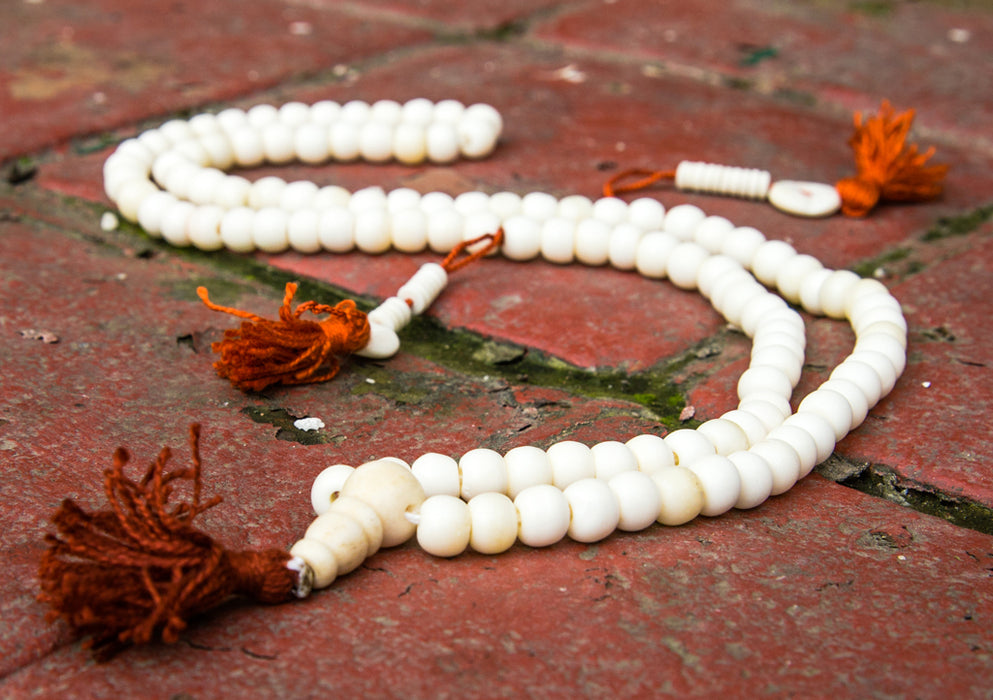 White Bone Prayer Mala with Counter - nepacrafts