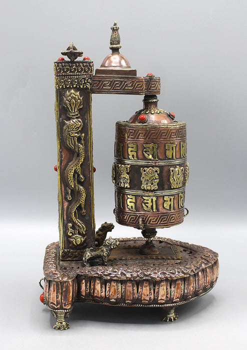 Om Mani Tibetan Prayer Wheel with Kalachakra Frame