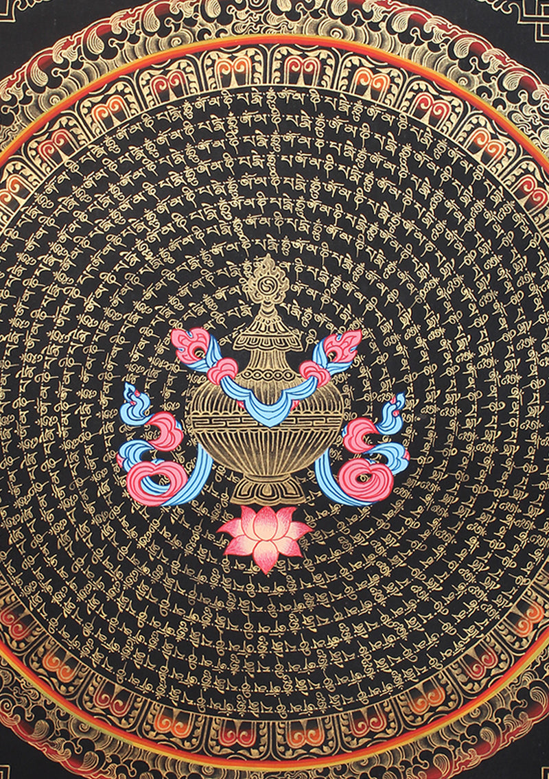 12 Line Mantras Mandala Lucky Vase Painted Tibetan Thangka