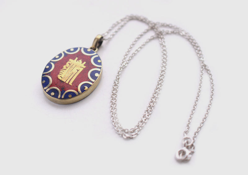 Oval Tibetan Kalachakra, Om and Buddha Eyes Pendant - nepacrafts