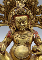 Gold Plated Kubera Zambala Statue in a Throne - nepacrafts