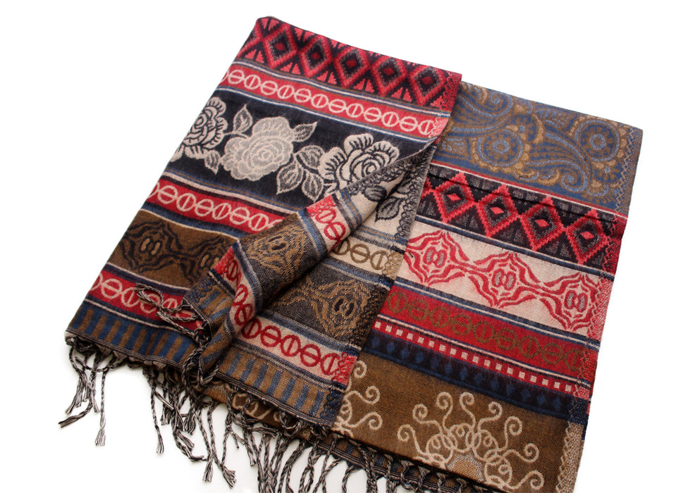Rose and Sun Printed Handloomed Yak Wool Shawl - nepacrafts