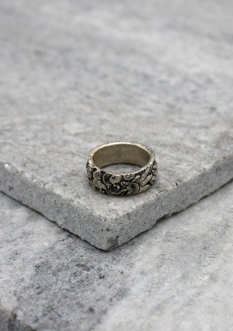 Fine Dragon Carving Sterling Silver Finger Ring - nepacrafts
