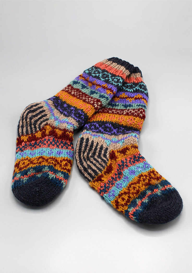 Dark Blue Multicolored Children Woolen Socks