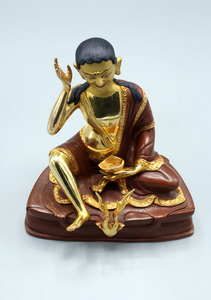 Partly Gold Plated Copper Milarepa Statue 7.5"