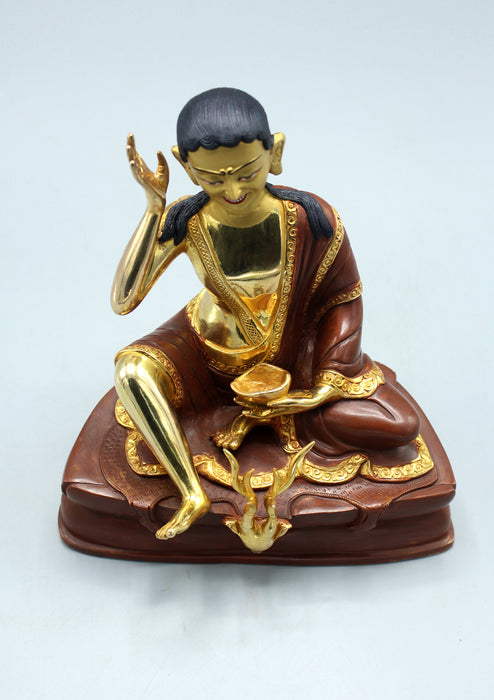 Partly Gold Plated Copper Milarepa Statue 7.5"