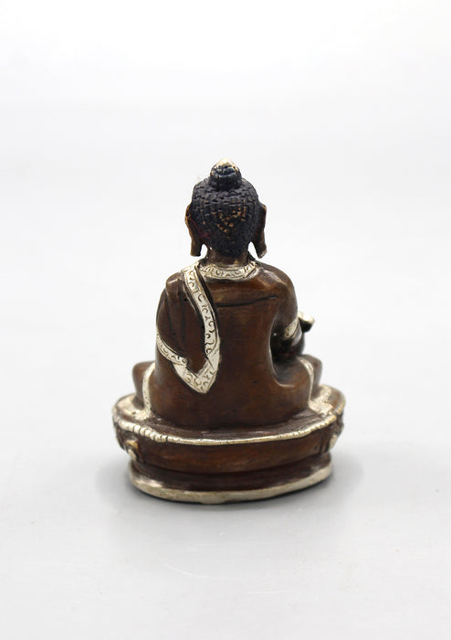 Copper Medicine Buddha Statue inlaid Silver Robes