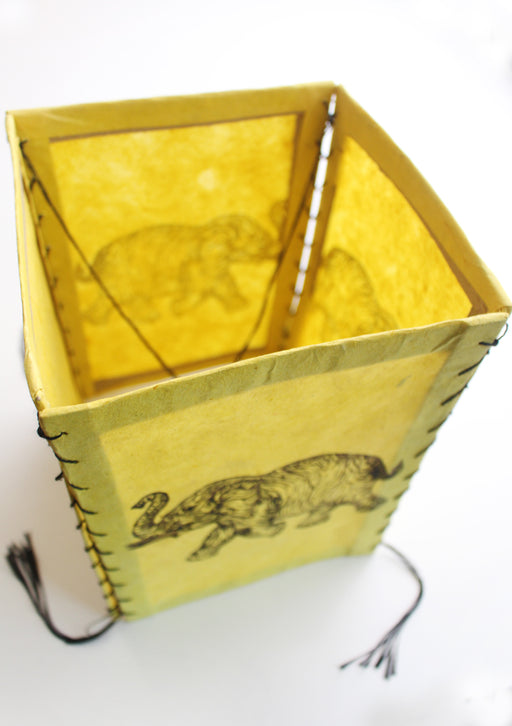 Elephant Printed Yellow Lokta Paper Ceiling Hanging Lamp Shade - nepacrafts