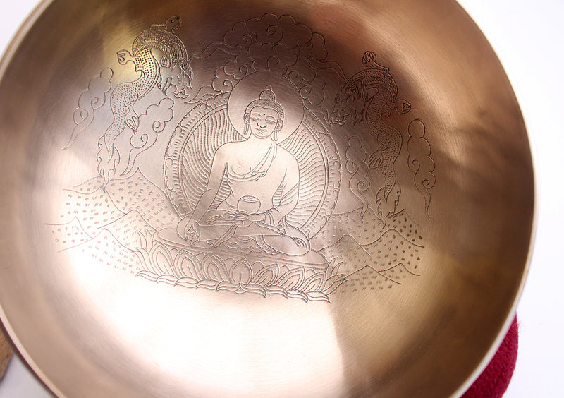 Ratnasambhav with Dragon Carved Hand Hammered Singing Bowl 8" - nepacrafts