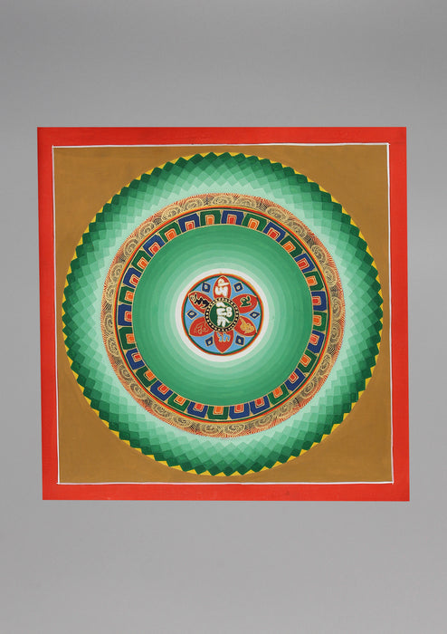 Green Cosmos Om Mandala Hand Painted Thangka