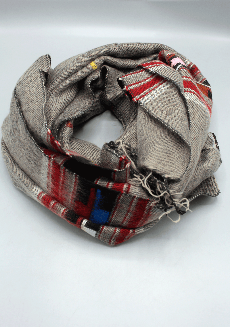 Grey Hand Loomed Yak Wool Shawl with Buttefly Pattern