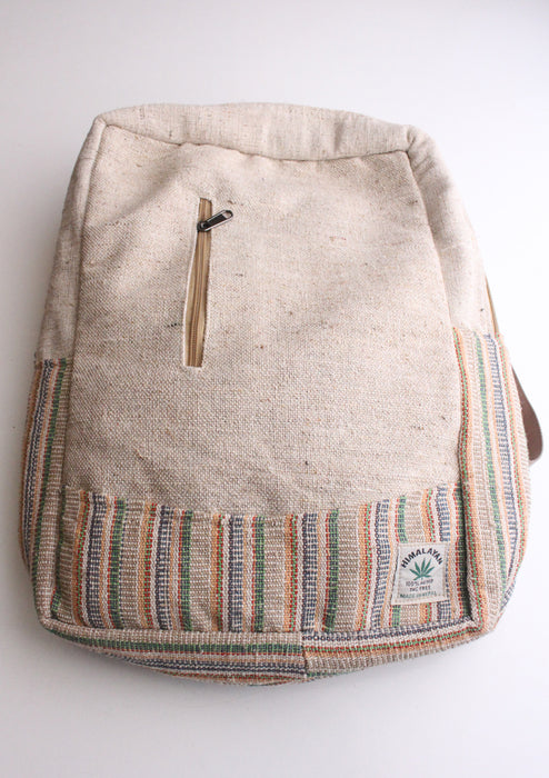 Green and Blue Lining Handmade Eco Friendly Hemp Backpack with Laptop Sleeve