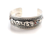 White Metal Silver Plated Om Mani Encarved Cuff Bracelet - nepacrafts