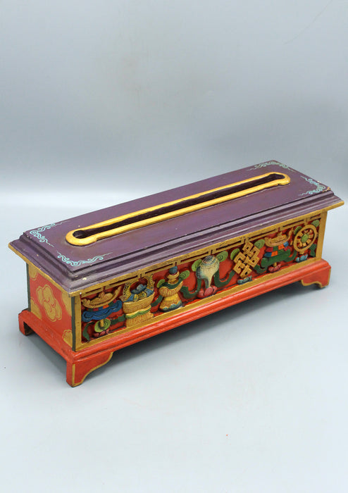 Astamangal Carved Handcrafted Wooden Incense Burner Purple Box