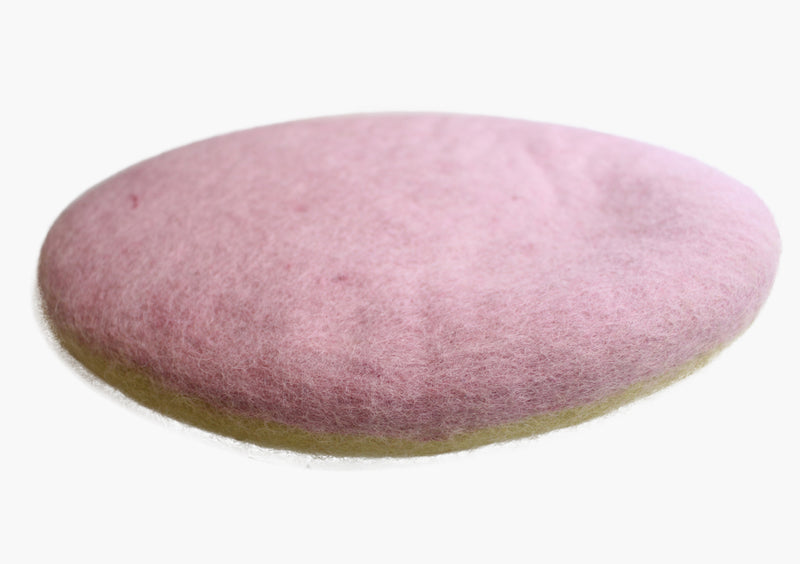 Round Handmade Natural Dyed Felt Wool Cushion in Pink & Light Green Color - nepacrafts
