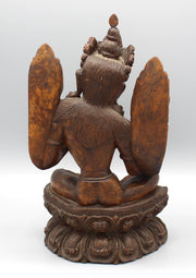 Green Tara Wooden Carving Statue - nepacrafts
