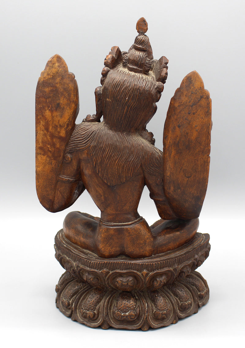 Green Tara Wooden Carving Statue - nepacrafts