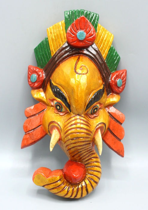 Hand Painted Ganesh Wall Hanging Mask - Gold