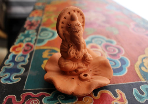 Lord Ganesh Seated on Lotus Terracotta Incense Holder - nepacrafts