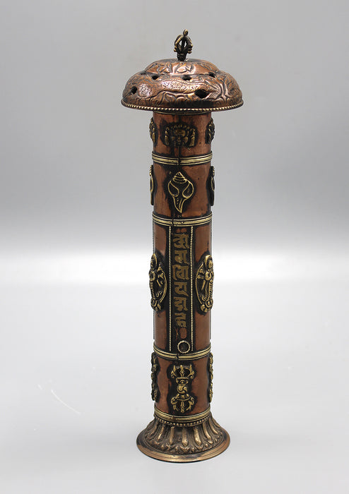 Long Vertical Tibetan Copper Incense Burner