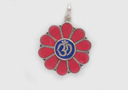 Om Embossed Inlaid Flower White Metal Pendant - nepacrafts