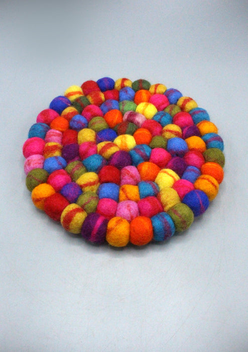 Multi Color Felt Balls With Stripes Tea Coaster