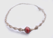 Hemp Braided Unisex Wrist Bracelet with Coral - nepacrafts