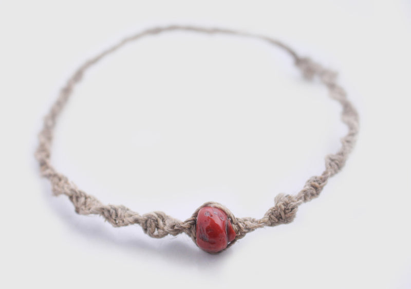 Hemp Braided Unisex Wrist Bracelet with Coral - nepacrafts