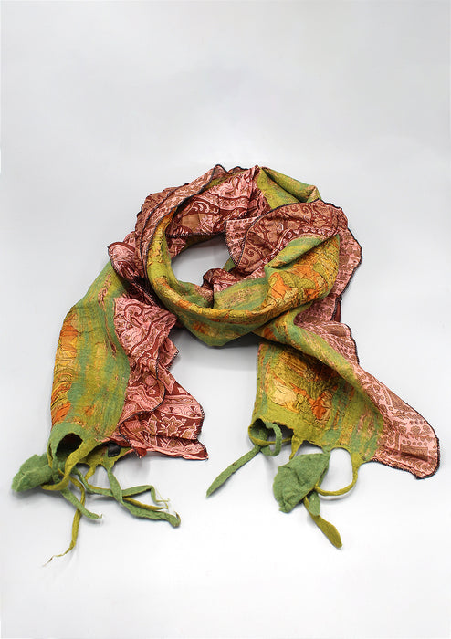 Green and Brown Trendy Felt Wool Scarf