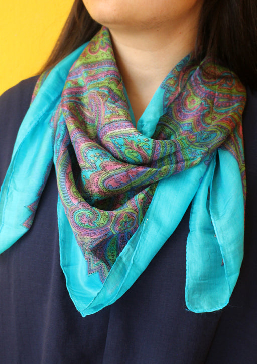 Colorful Soft Summer Floral Printed Silk Square Scarves - nepacrafts