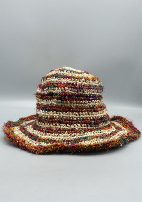 Brown, Green and Yellow  Silk Mixed Color Hemp Hat