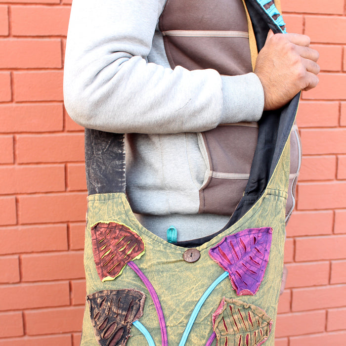 Colorful Flower Patchwork Jogi Bag, Cotton Hippie Side Carry Bag - nepacrafts