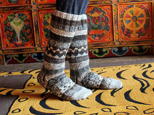 Natural Grey and White Hand Knitted Knee High Socks