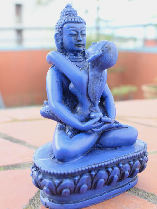 Blue Buddha Shakti Yab Yum Resin Statue 5 inch High - nepacrafts