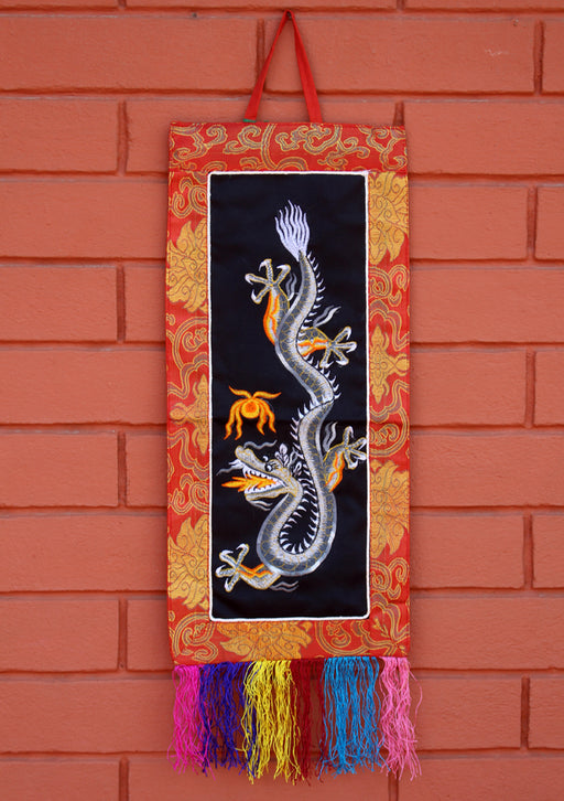 Dragon Embroidery Brocade Framed Wall Hanging - nepacrafts