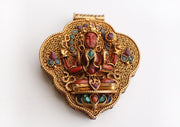 Goldplated Silver Sterling Chenrezig Ghau Pendant with Semi Precious Stones - nepacrafts